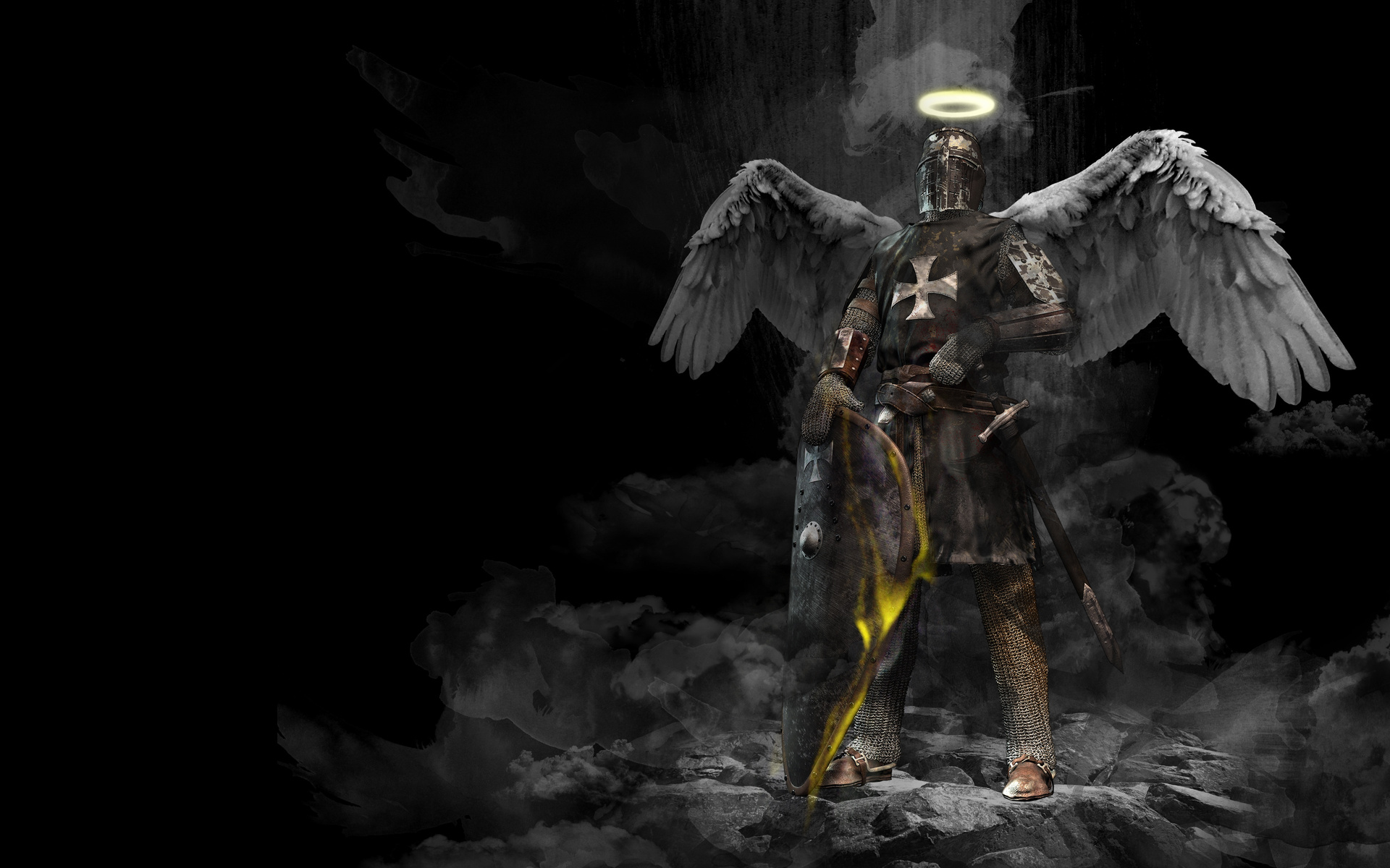 Kight Warrior Angel Illustration In The Dark